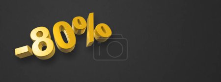 Photo for 80% off discount. Offer sale. 3D illustration isolated on black. Horizontal banner. Gold number - Royalty Free Image