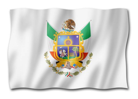 Foto de Bandera del estado de Querétaro, México ondeando la colección de pancartas. Ilustración 3D - Imagen libre de derechos