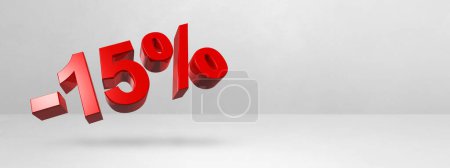 Foto de 15% off discount. Offer sale. 3D illustration isolated on white. Horizontal banner - Imagen libre de derechos