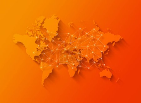 Téléchargez les photos : World map and digital network illustration isolated on orange background - en image libre de droit