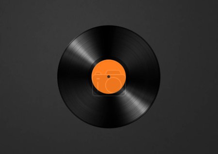 Téléchargez les photos : Orange vinyl record isolated on black background. 3D illustration - en image libre de droit