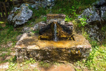 Téléchargez les photos : Fontaine de source fraîche à Picos de Europa, Asturies, Espagne - en image libre de droit