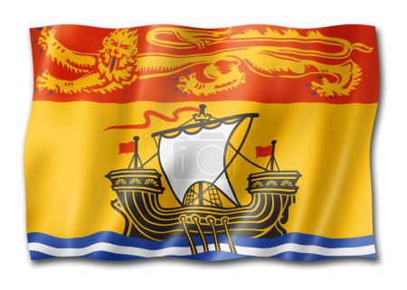 Téléchargez les photos : Drapeau de la province du Nouveau-Brunswick, collection de bannières du Canada. Illustration 3D - en image libre de droit