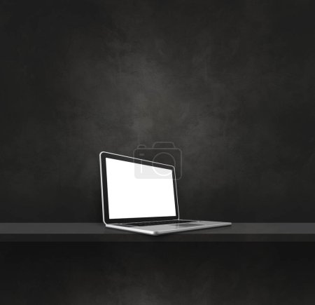 Photo for Laptop computer on black shelf. Square background. 3D Illustration - Royalty Free Image