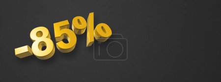 Photo for 85% off discount. Offer sale. 3D illustration isolated on black. Horizontal banner. Gold number - Royalty Free Image