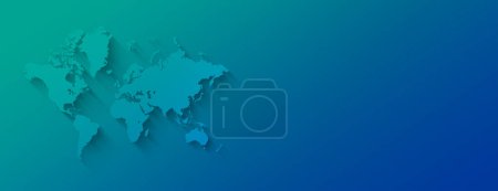 Téléchargez les photos : World map illustration isolated on a blue background. Horizontal banner - en image libre de droit