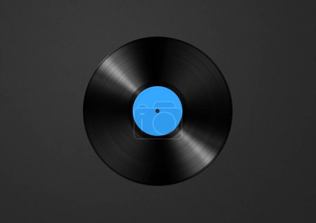 Téléchargez les photos : Blue vinyl record isolated on black background. 3D illustration - en image libre de droit