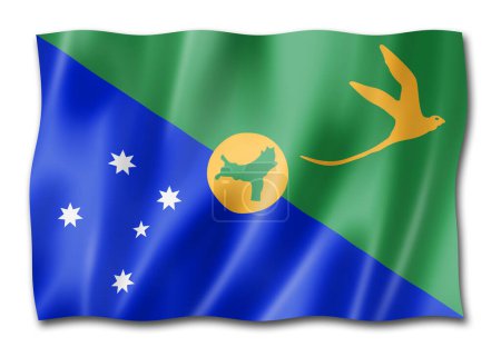 Téléchargez les photos : Drapeau du territoire de l'île Christmas, Australie agitant la collection de bannières. Illustration 3D - en image libre de droit