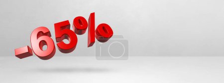 Foto de 65% off discount. Offer sale. 3D illustration isolated on white. Horizontal banner - Imagen libre de derechos