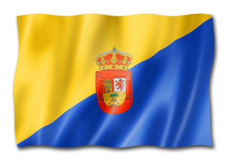 Téléchargez les photos : Grande Canarie, drapeau des îles Canaries, collection de bannières d'Espagne. Illustration 3D - en image libre de droit