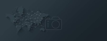 Téléchargez les photos : World map and digital network illustration isolated on a black background. Horizontal banner - en image libre de droit