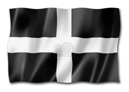 Foto de Bandera del Condado de Cornwall, Reino Unido ondeando la colección de pancartas. Ilustración 3D - Imagen libre de derechos
