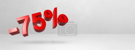 Foto de 75% off discount. Offer sale. 3D illustration isolated on white. Horizontal banner - Imagen libre de derechos