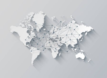 Téléchargez les photos : Carte du monde et illustration de réseau numérique isolés sur fond blanc - en image libre de droit