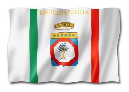 Téléchargez les photos : Drapeau de la région des Pouilles, Italie agitant la collection de bannières. Illustration 3D - en image libre de droit