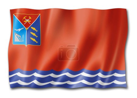Téléchargez les photos : Etat de Magadan - Oblast - drapeau, Russie agitant la collection de bannières. Illustration 3D - en image libre de droit