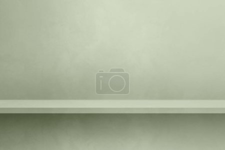 Téléchargez les photos : Empty shelf on a light green concrete wall. Background template scene. Horizontal mockup - en image libre de droit