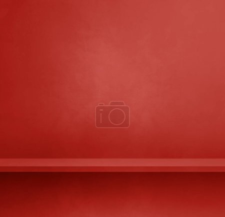 Téléchargez les photos : Étagère vide sur un mur de béton rouge. Scène modèle d'arrière-plan. Maquette carrée - en image libre de droit