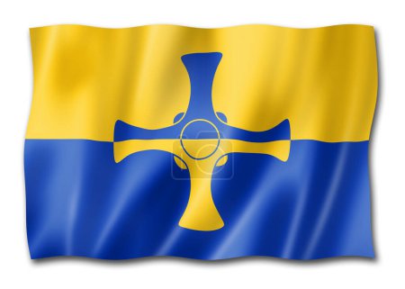 Foto de Bandera del Condado de Durham, Reino Unido ondeando la colección de pancartas. Ilustración 3D - Imagen libre de derechos