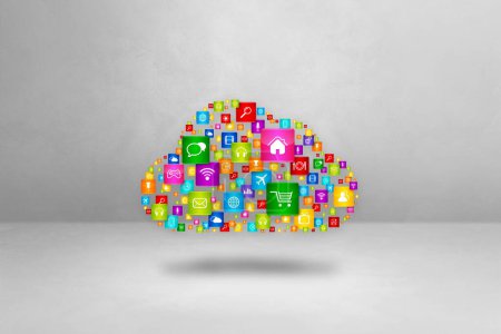 Photo for Cloud Computing symbol made of apps icons. Isolated on white background. 3D illustration - Royalty Free Image