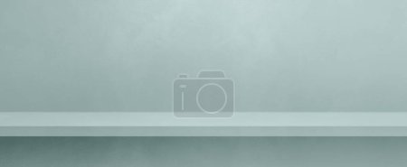 Photo for Empty shelf on a light blue concrete wall. Background template scene. Horizontal banner mockup - Royalty Free Image