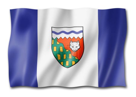 Bandera de los territorios del noroeste, Canadá ondeando colección de pancartas. Ilustración 3D