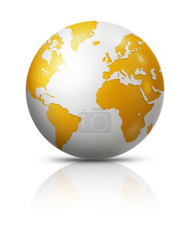 Téléchargez les photos : Globe terrestre jaune isolé sur fond blanc. Illustration 3D - en image libre de droit