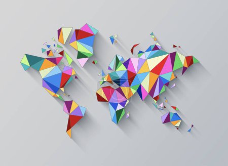 Photo for World map shape made of colorful polygons. 3D illustration isolated on a white background - Royalty Free Image
