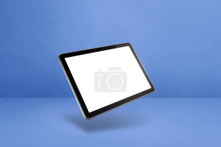 Photo for Blank tablet pc computer floating over a blue background. 3D isolated illustration. Horizontal template - Royalty Free Image
