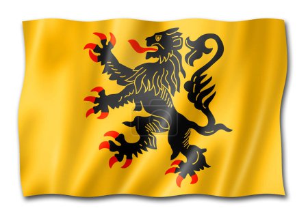 Foto de Bandera de la Región Nord-Pas-de-Calais, Francia ondeando la colección de pancartas. Ilustración 3D - Imagen libre de derechos