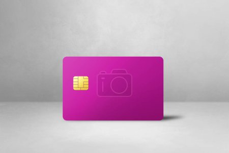 Foto de Plantilla de tarjeta de crédito rosa sobre fondo de hormigón blanco. Ilustración 3D - Imagen libre de derechos