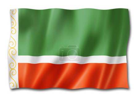 Téléchargez les photos : État tchétchène - République - drapeau, Russie agitant la collection de bannières. Illustration 3D - en image libre de droit