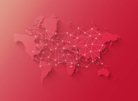 Téléchargez les photos : Carte du monde et illustration réseau numérique isolés sur un fond rose - en image libre de droit