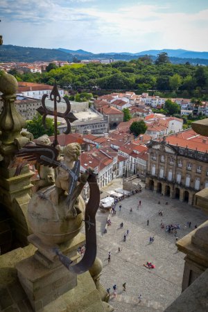Obradoiro square view from Santiago de Compostela Cathedral in Galicia, Spain