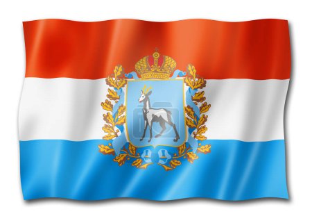 Foto de Estado de Samara - Oblast - bandera, Rusia ondeando la colección de pancartas. Ilustración 3D - Imagen libre de derechos