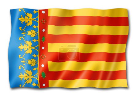 Téléchargez les photos : Drapeau de la province de Valence, collection de bannières d'Espagne. Illustration 3D - en image libre de droit