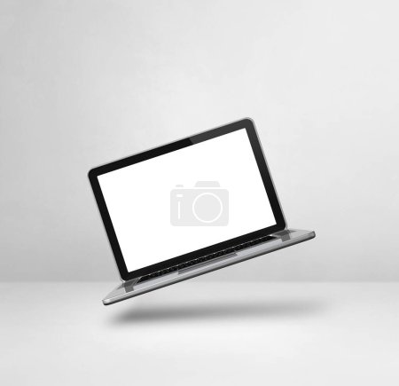 Photo for Blank computer laptop floating over a white background. 3D isolated illustration. Square template - Royalty Free Image