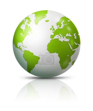 Téléchargez les photos : Globe terrestre vert isolé sur fond blanc. Illustration 3D - en image libre de droit