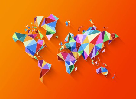 Photo for World map shape made of colorful polygons. 3D illustration isolated on an orange background - Royalty Free Image