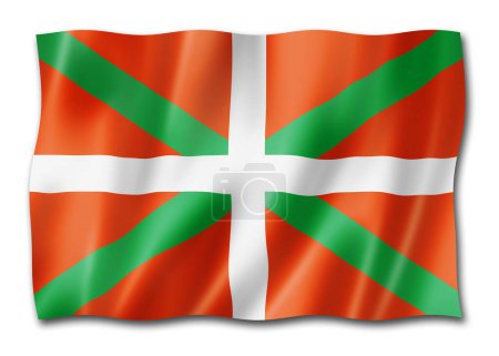 Téléchargez les photos : Pays Basque Region flag, France waving banner collection. Illustration 3D - en image libre de droit