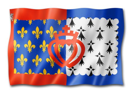 Téléchargez les photos : Drapeau de la région Pays de la Loire, collection de bannières de la France. Illustration 3D - en image libre de droit