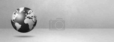 Photo for World globe, black earth map, floating over a white background. 3D isolated illustration. Banner template - Royalty Free Image