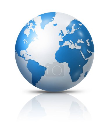 Téléchargez les photos : Globe terrestre bleu isolé sur fond blanc. Illustration 3D - en image libre de droit