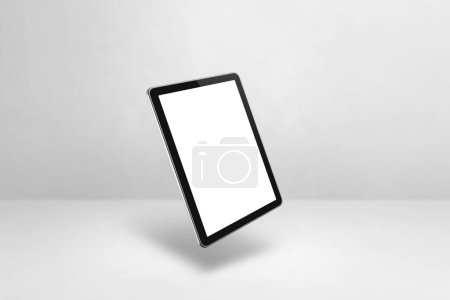 Photo for Blank tablet pc computer floating over a white background. 3D isolated illustration. Horizontal template - Royalty Free Image