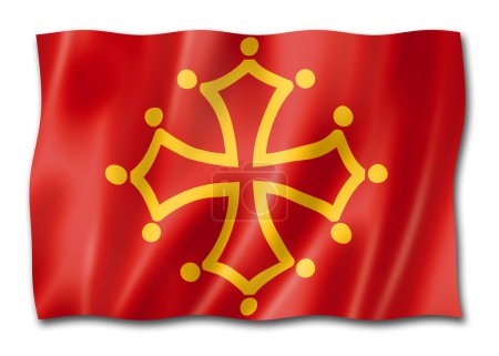 Foto de Bandera de la región del Mediodía-Pirineo, Francia ondeando la colección de banners. Ilustración 3D - Imagen libre de derechos