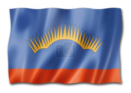 Téléchargez les photos : Etat de Mourmansk - Oblast - drapeau, Russie agitant la collection de bannières. Illustration 3D - en image libre de droit
