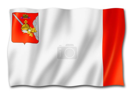 Foto de Estado de Vologda - Oblast - bandera, Rusia ondeando colección de pancartas. Ilustración 3D - Imagen libre de derechos