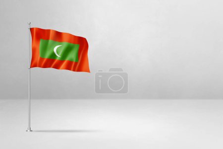 Foto de Bandera de Maldivas, ilustración 3D, aislada sobre fondo de pared de hormigón blanco - Imagen libre de derechos