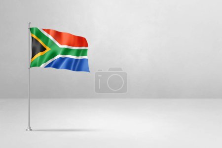 Foto de Bandera de Sudáfrica, ilustración 3D, aislado sobre fondo de pared de hormigón blanco - Imagen libre de derechos