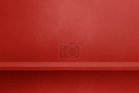 Photo for Empty shelf on a red concrete wall. Background template scene. Horizontal mockup - Royalty Free Image